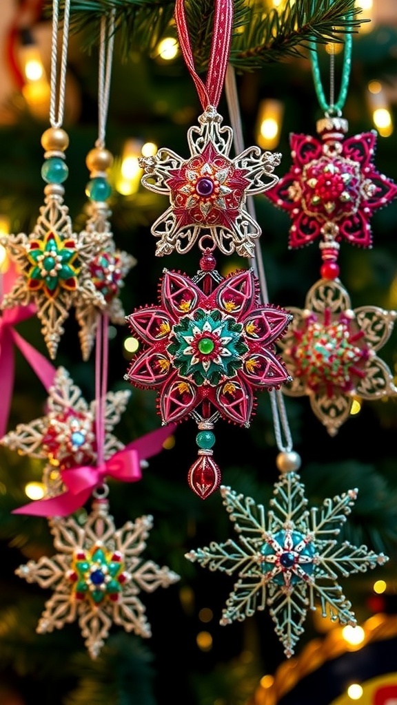 Homemade Christmas Ornaments Jewelry Colorful homemade Christmas ornaments and jewelry displayed together, showcasing creativity and festive spirit.